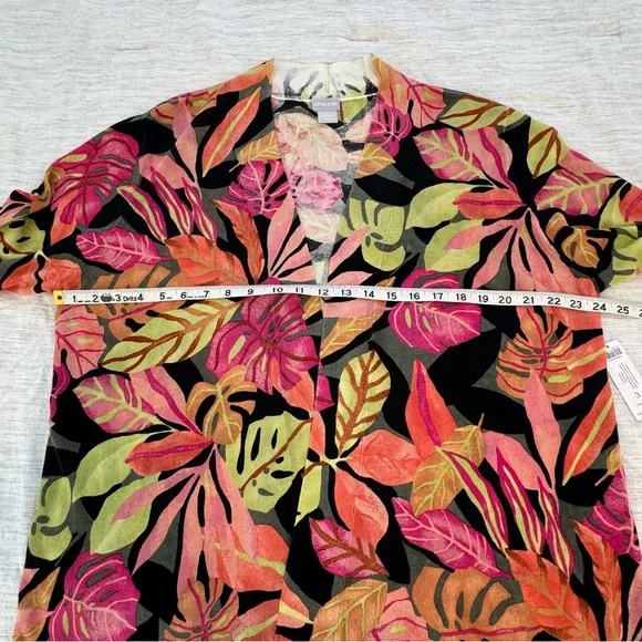 NWT Chico's Vibrant Leaf Pattern Cardigan - Pink, Green, Orange Size XL - Picture 10 of 11